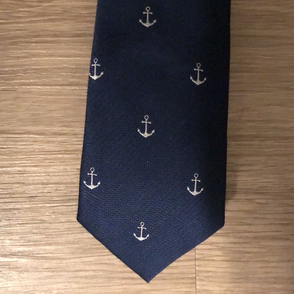 Weekend Casual Navy Anchor Check Skinny Tie - Picture 7 of 9